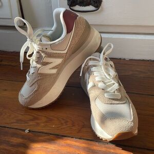 New Balance Women's Beige and White Sneakers